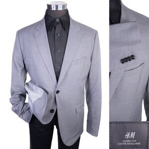 H&M Blazer Mens Tagged 50R Fits 44R 46R Slim Gray Sport Coat 2 Button Jacket